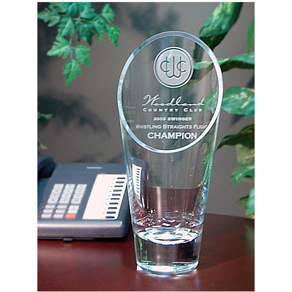 A slant top glass vase award.