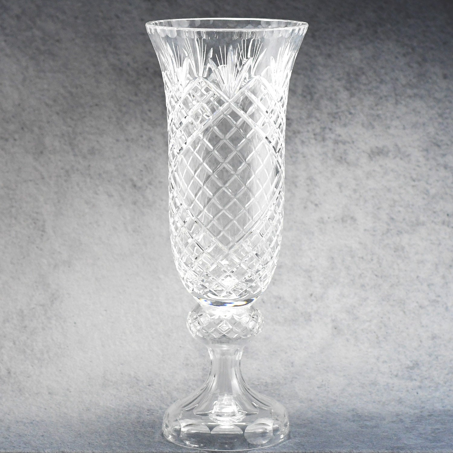 A hurricane crystal vase from Rutherford Trophies in Macon, GA.