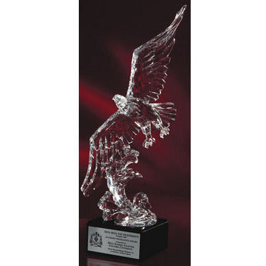 An acrylic eagle award on a marble base.
