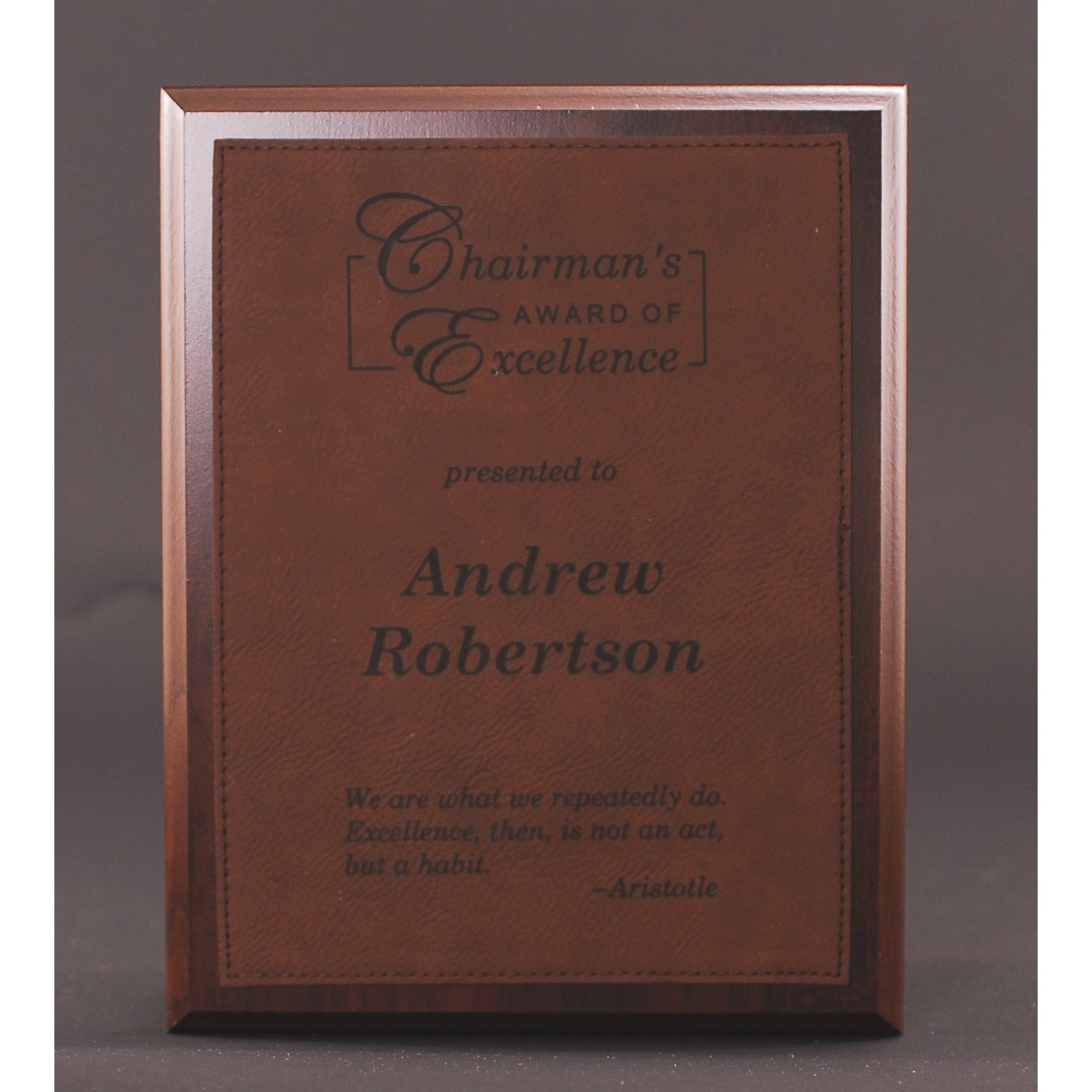Walnut Plaque with Dark Brown Lasered Leatherette Plate