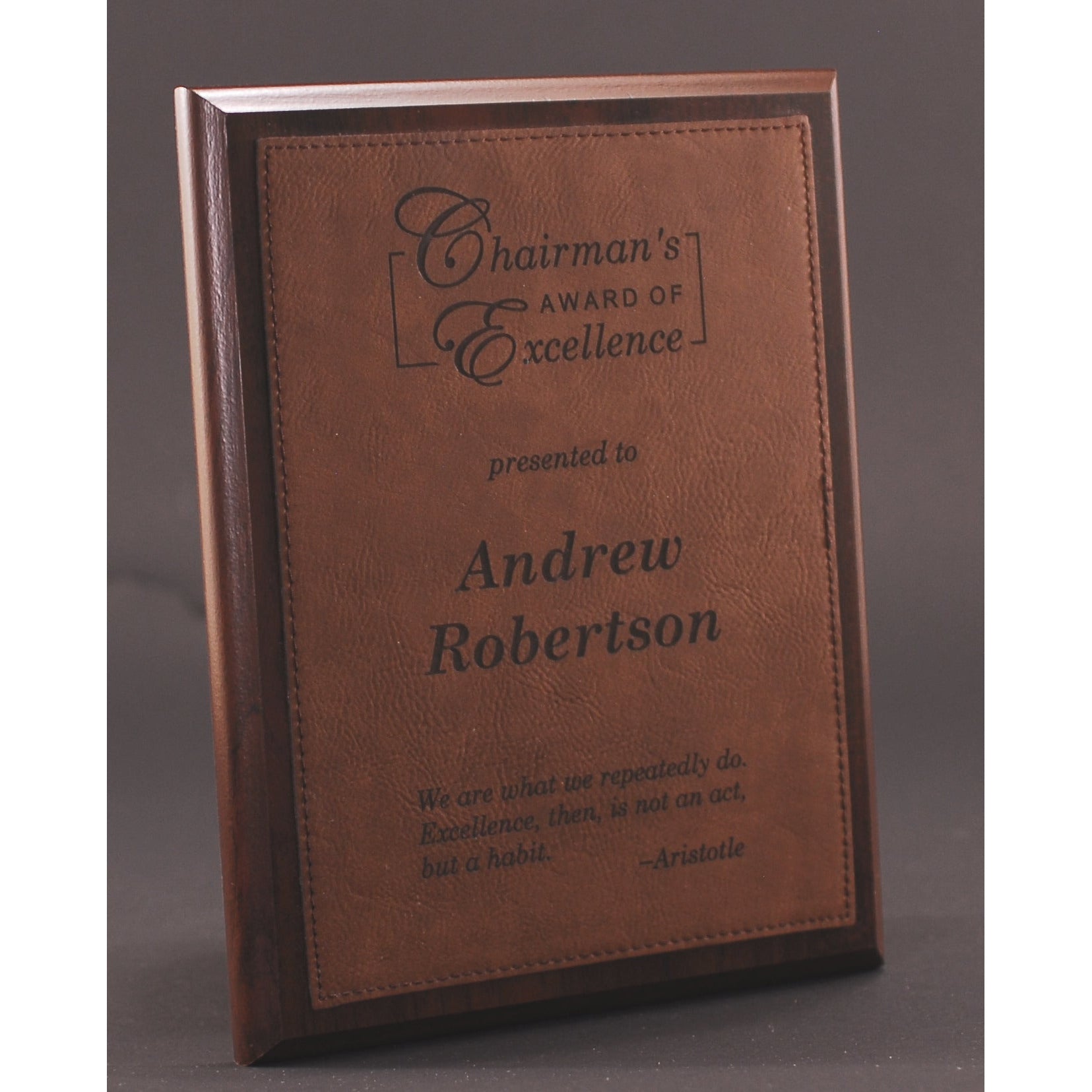 Walnut Plaque with Dark Brown Lasered Leatherette Plate
